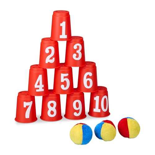 Relaxdays Dosenwerfen für Kinder, Büchsenwerfen Garten, 10 Kunststoffbecher & 3 Bälle, Wurfspiel Kindergeburtstage, bunt Relaxdays Dosenwerfen für Kinder, Büchsenwerfen Garten, 10 Kunststoffbecher & 3 Bälle, Wurfspiel Kindergeburtstage, bunt von Relaxdays
