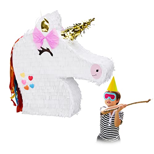 Relaxdays Einhorn Pinata, zum Aufhängen, Kinder, Mädchen, Geburtstag, Unicorn Pinata, zum selbst Befüllen, Piñata, weiß von Relaxdays