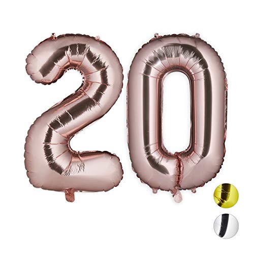 Relaxdays Folienballon 20, Deko für Geburtstag, Jubiläum, Hochzeitstag, 85-100 cm, XXL Zahlen Luftballon, roségold, H x B x T: ca. 85 x 50 x 17 cm von Relaxdays