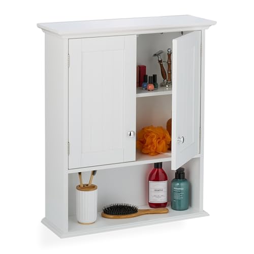 Relaxdays Hängeschrank Bad, 3 Fächer, HBT: 70,5 x 60 x 20 cm, Magnetverschluss, Landhausstil, schmaler Wandschrank, weiß von Relaxdays