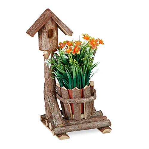 Relaxdays Holz Blumentopf, mit Deko Vogelhaus & Baumrinde, runder Übertopf, rustikale Dekoration, innen & außen, braun, 1 Stück Relaxdays Holz Blumentopf, mit Deko Vogelhaus & Baumrinde, runder Übertopf, rustikale Dekoration, innen & außen, braun, 1 Stück von Relaxdays