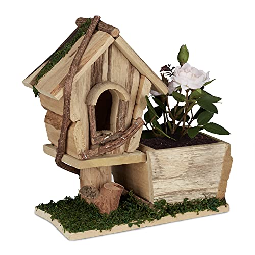 Relaxdays Holz Pflanzgefäß, mit Deko Vogelhaus, Rinde & Moos, eckiger Übertopf, Fensterbank, innen & außen, Natur/grün Relaxdays Holz Pflanzgefäß, mit Deko Vogelhaus, Rinde & Moos, eckiger Übertopf, Fensterbank, innen & außen, Natur/grün von Relaxdays
