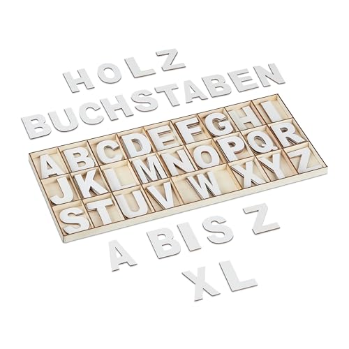 Relaxdays Holzbuchstaben Set, 104-teilig, Großbuchstaben A-Z, 5 cm hoch, XL Buchstaben zum Basteln, Deko Alphabet, weiß Relaxdays Holzbuchstaben Set, 104-teilig, Großbuchstaben A-Z, 5 cm hoch, XL Buchstaben zum Basteln, Deko Alphabet, weiß von Relaxdays