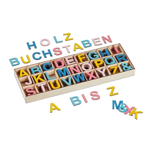 Relaxdays Holzbuchstaben Set, 324 TLG, Großbuchstaben A-Z, Und-Zeichen, 3 cm, kleine Buchstaben zum Basteln, Deko, bunt Relaxdays Holzbuchstaben Set, 324 TLG, Großbuchstaben A-Z, Und-Zeichen, 3 cm, kleine Buchstaben zum Basteln, Deko, bunt von Relaxdays