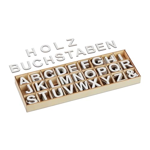 Relaxdays Holzbuchstaben Set, 324 TLG, Großbuchstaben A-Z, Und-Zeichen, 3 cm, kleine Buchstaben zum Basteln, Deko, weiß von Relaxdays
