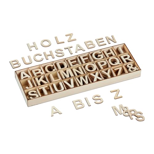 Relaxdays Holzbuchstaben Set, 324 TLG, Großbuchstaben A-Z, &-Zeichen, 3 cm, kleine Buchstaben zum Basteln, Deko, Natur von Relaxdays