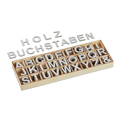 Relaxdays Holzbuchstaben Set, 324 TLG, Großbuchstaben A-Z, Und-Zeichen, 3 cm, kleine Buchstaben zum Basteln, Deko, grau von Relaxdays