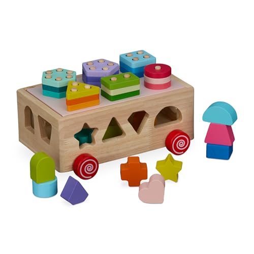Relaxdays Holzsteckwürfel mit Stapelspiel, ab 3 Jahren, Holz Sortierbox mit 12 Steckbausteinen, Motorikspielzeug, bunt Relaxdays Holzsteckwürfel mit Stapelspiel, ab 3 Jahren, Holz Sortierbox mit 12 Steckbausteinen, Motorikspielzeug, bunt von Relaxdays
