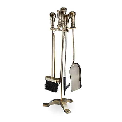 Relaxdays Kaminbesteck, 5-teiliges Set, Schürhaken, Ascheschaufel, Besen, Zange & Ständer, Kamingarnitur, Stahl, Gold Relaxdays Kaminbesteck, 5-teiliges Set, Schürhaken, Ascheschaufel, Besen, Zange & Ständer, Kamingarnitur, Stahl, Gold von Relaxdays