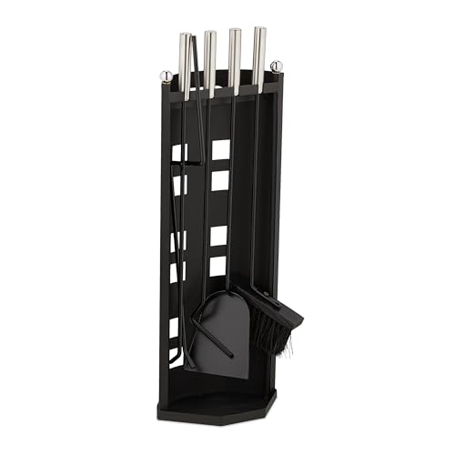 Relaxdays Kaminbesteck, 5-teiliges Set, Schürhaken, Ascheschaufel, Besen, Zange & Ständer, Kamingarnitur modern, schwarz Relaxdays Kaminbesteck, 5-teiliges Set, Schürhaken, Ascheschaufel, Besen, Zange & Ständer, Kamingarnitur modern, schwarz von Relaxdays