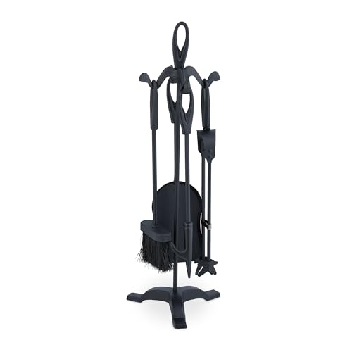 Relaxdays Kaminbesteck 5tlg. Set, Schürhaken, Ascheschaufel, Besen, Zange und Ständer, Kamingarnitur, Kamin, schwarz Relaxdays Kaminbesteck 5tlg. Set, Schürhaken, Ascheschaufel, Besen, Zange und Ständer, Kamingarnitur, Kamin, schwarz von Relaxdays