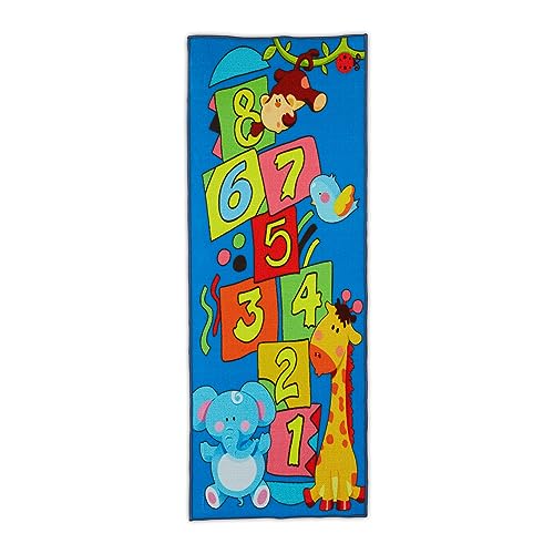 Relaxdays Kinderteppich Hüpfkästchen, Spielteppich mit Tier-Motiv, 179 x 67 cm, Hüpfteppich für Himmel und Hölle, bunt, Polyester, Kunststoff von Relaxdays