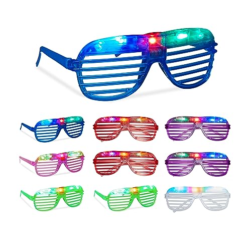 Relaxdays LED Brille, 10er Set, Partybrille Leuchtend, 3 Leuchtmodi, Fasching & Festival, Gitterbrille, Kunsstoff, bunt, Kunststoff von Relaxdays