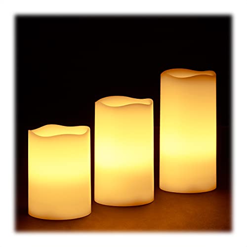 Relaxdays LED Kerzen Echtwachs 3er Set, elektrische Kerzen flackernd, hell, Batteriebetrieben, Ø 7 cm, 3 Größen, creme von Relaxdays