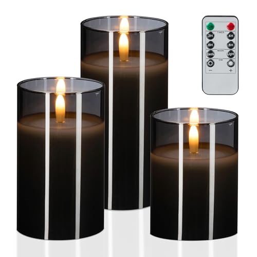 Relaxdays LED Kerzen im Glas, 3er Set, Fernbedienung, Timer & flackernde Flamme, Echtwachs, Windlichter flammenlos, grau Relaxdays LED Kerzen im Glas, 3er Set, Fernbedienung, Timer & flackernde Flamme, Echtwachs, Windlichter flammenlos, grau von Relaxdays