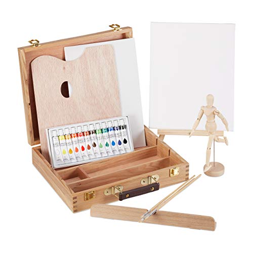 Relaxdays Malkoffer, 22-tlg. Malset Holz, mit Gliederpuppe, Malpalette, Pinsel, Staffelei, Leinwand & Acrylfarben, natur, 30,5 x 32 x 7,5 cm Relaxdays Malkoffer, 22-tlg. Malset Holz, mit Gliederpuppe, Malpalette, Pinsel, Staffelei, Leinwand & Acrylfarben, natur, 30,5 x 32 x 7,5 cm von Relaxdays