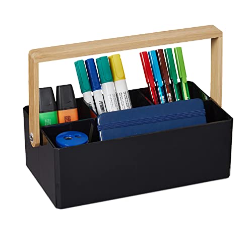 Relaxdays Organizer mit Griff, 4 Fächer, tragbar, Aufbewahrung, Bambus Henkel, Sortierbox, HBT 8,5 x 26 x 16 cm, schwarz von Relaxdays