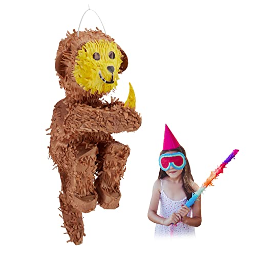 Relaxdays Pinata Affe, zum Aufhängen, Kinder, Mädchen & Jungen, Geburtstag, Dschungelparty, zum Befüllen, Papier, braun, 1 Stück von Relaxdays