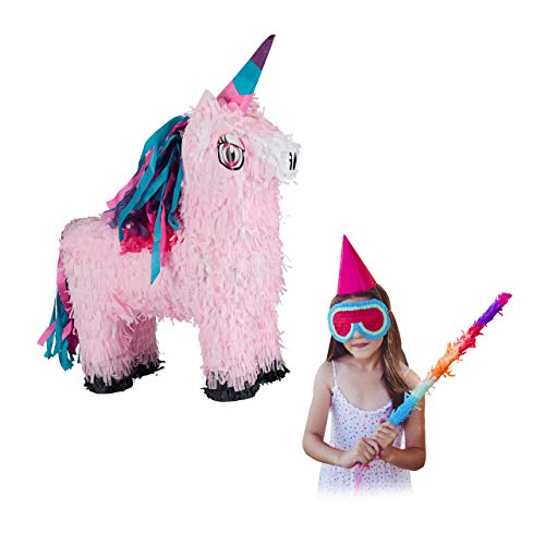 Relaxdays Pinata Einhorn, zum Aufhängen, Kinder, Mädchen, Geburtstag, Unicorn, zum selbst Befüllen, Piñata, rosa-pink, 1 Stück von Relaxdays