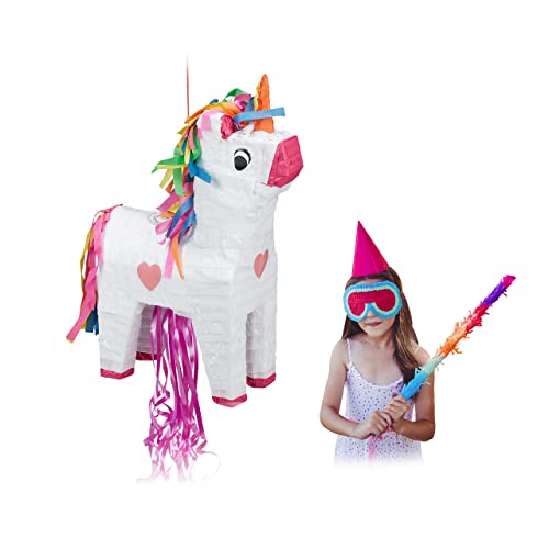 Relaxdays Pinata Einhorn, zum Aufhängen, Kinder, Mädchen, Geburtstag, zum Befüllen, Papier, HxBxT 51 x 14 x 35 cm, bunt von Relaxdays