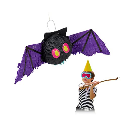Relaxdays Pinata Fledermaus, zum Aufhängen, Kinder & Erwachsene, Geburtstag, Halloween, zum Befüllen, Papier, schwarz, 1 Stück von Relaxdays
