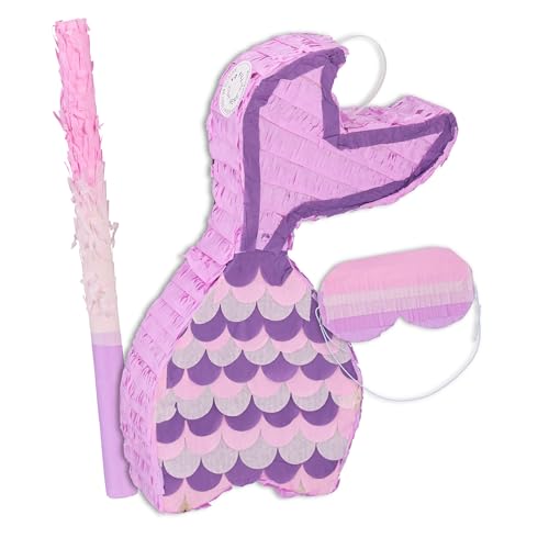 Relaxdays Pinata Meerjungfrau, mit Stab & Maske, Partypinata Kinder, zum Befüllen, HxBxT: 37,5 x 20 x 8 cm, lila/rosa von Relaxdays