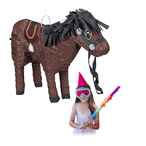 Relaxdays Pinata Pferd, Tierpinata für Kinder, zum selbst Befüllen, Geburtstag, Einschulung, Schlagpinata Pony, braun von Relaxdays
