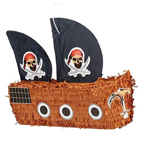Relaxdays Pinata Piratenschiff, zum Aufhängen, für Kinder, Jungs, Geburtstag, zum selbst Befüllen, Piraten Piñata, bunt von Relaxdays