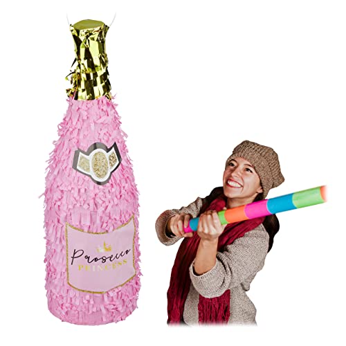 Relaxdays Pinata Sektflasche, Champagner Pinata zum Aufhängen, Geburtstag, Prinzessin, Piñata zum Befüllen, rosa-gold, 1 Stück von Relaxdays