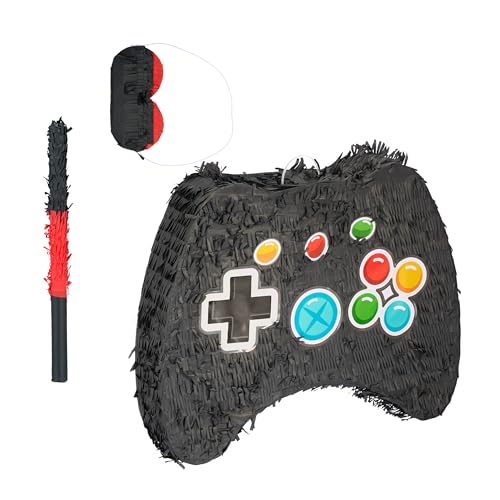 Relaxdays Pinata Set, 3-TLG, Controller, zum Aufhängen, Kinder, Mädchen und Jungs, mit Stab & Maske, unbefüllt, bunt Relaxdays Pinata Set, 3-TLG, Controller, zum Aufhängen, Kinder, Mädchen und Jungs, mit Stab & Maske, unbefüllt, bunt von Relaxdays