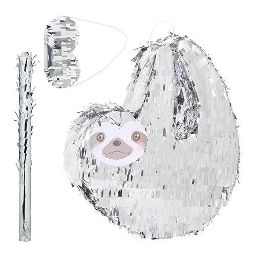 Relaxdays Pinata Set, 3tlg., Faultier-Form, zum Aufhängen, Kinder, Mädchen & Jungs, mit Stab & Maske, unbefüllt, silber Relaxdays Pinata Set, 3tlg., Faultier-Form, zum Aufhängen, Kinder, Mädchen & Jungs, mit Stab & Maske, unbefüllt, silber von Relaxdays