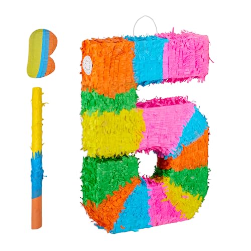 Relaxdays Pinata Zahl 5, Regenbogenpinata Geburtstag, HBT: 50,5 x 35,5 x 7,5 cm, Partypinata Kinder, zum Befüllen, bunt Relaxdays Pinata Zahl 5, Regenbogenpinata Geburtstag, HBT: 50,5 x 35,5 x 7,5 cm, Partypinata Kinder, zum Befüllen, bunt von Relaxdays