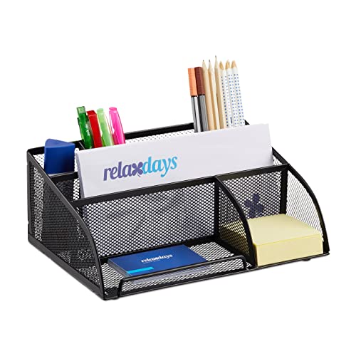Relaxdays Schreibtischorganizer 5 Ablagen, kleiner Büroorganizer, Metallgeflecht, Stifteköcher, Briefablage, schwarz, 18 x 25.5 x 10.5 cm von Relaxdays