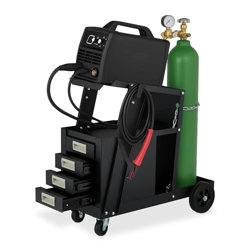 Relaxdays Schweißwagen, 4 Schubladen, 2 Ablagen, bis 110 kg, HxBxT: 70 x 38 x 71 cm, Stahl, Schweißgerätewagen, schwarz Relaxdays Schweißwagen, 4 Schubladen, 2 Ablagen, bis 110 kg, HxBxT: 70 x 38 x 71 cm, Stahl, Schweißgerätewagen, schwarz von Relaxdays