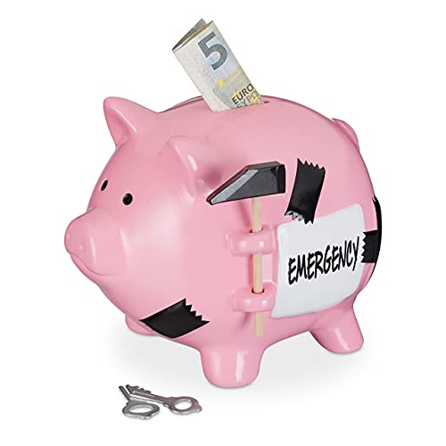 Relaxdays Sparschwein mit Hammer, Emergency Aufschrift, abschließbare Spardose, Keramik, HBT: 14,5 x 15,5 x 20 cm, rosa Relaxdays Sparschwein mit Hammer, Emergency Aufschrift, abschließbare Spardose, Keramik, HBT: 14,5 x 15,5 x 20 cm, rosa von Relaxdays