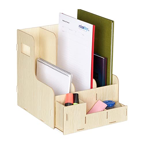 Relaxdays Stehsammler, 3 Schuber, DIN A4, Schreibtisch Organizer, Büro & Schule, Zeitschriftensammler, MDF, hellbraun von Relaxdays