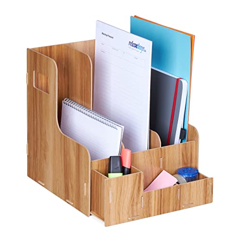 Relaxdays Stehsammler, 3 Schuber, DIN A4, mit Schreibtisch Organizer, Büro & Schule, Zeitschriftensammler, MDF, braun von Relaxdays