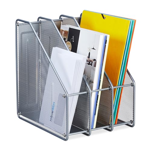 Relaxdays Stehsammler, A4, 3 Fächer, Mesh-Design, HBT: 31,5x24x29 cm, Büro & Home-Office, Stehordner, Metall, Silber Relaxdays Stehsammler, A4, 3 Fächer, Mesh-Design, HBT: 31,5x24x29 cm, Büro & Home-Office, Stehordner, Metall, Silber von Relaxdays