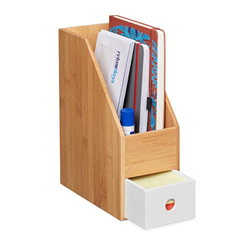 Relaxdays Stehsammler, für A4 Papier, Büro Organizer Bambus, MDF, Zeitschriftensammler HxBxT 30 x 12 x 23 cm, natur-weiß von Relaxdays