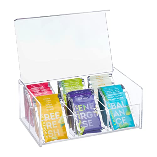 Relaxdays Teebox, Acryl, 6 Fächer, Teedose mit Deckel, HxBxT: 9 x 22 x 14,5 cm, Teebeutel Aufbewahrungsbox, transparent von Relaxdays