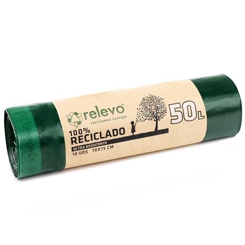 Relevo 100% recycelte Müllsäcke, extra strapazierfähig, 50 l, 10 Beutel von Relevo