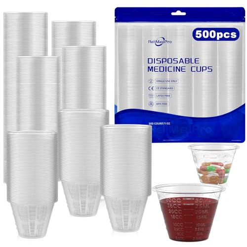 ReliMedPro Einweg Plastik Messbecher für Flüssige Medikamente, Pack mit 500 Stück, 30 ml Messbecher Klein für Flüssige Medikamente, Farbe, Epoxidharz, Pillen und Resin von ReliMedPro