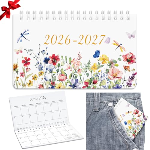 ReliThick 2026–2027 Spiral-Taschenkalender für Geldbörse, kleiner Monatsplaner, Notizbuch mit PVC-Einband, Taschenkalender, Notizblöcke, Weihnachten, Neujahr, Wertschätzungsgeschenk (Wildblume) von ReliThick