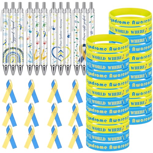 ReliThick 72-teiliges Zubehör für das Aufklärungsbewusstsein für das Down-Syndrom, inklusive blauem und gelbem Silikon-Armband, Band zum Bewusstsein für Daunensyndrom mit Nadeln, einziehbarer ReliThick 72-teiliges Zubehör für das Aufklärungsbewusstsein für das Down-Syndrom, inklusive blauem und gelbem Silikon-Armband, Band zum Bewusstsein für Daunensyndrom mit Nadeln, einziehbarer von ReliThick