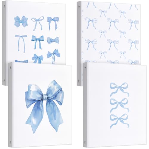 ReliThick Ringbuch mit niedlicher Schleife, 2,5 cm, runder Ring mit Innentaschen, Klemmbrettbinder, Kokett-Schulbedarf für Schule, Büro, A4-Papier (26,7 x 4,1 x 30,8 cm, blau), 4 Stück von ReliThick
