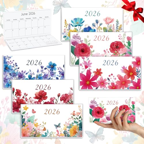 ReliThick Taschenkalender für 2026, für Geldbörse, Monatsplaner, Notizbuch, kleiner Taschenkalender, Notizblöcke, Geschenk für Frauen, Kinder, Lehrer, Schule, Büro (leuchtende Blumen), 6 Stück von ReliThick