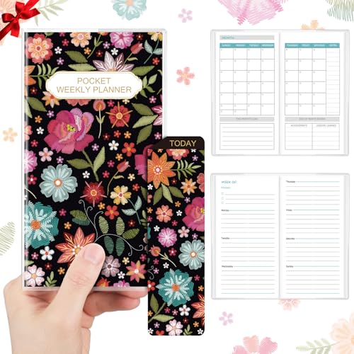 ReliThick Taschenkalender für Geldbörse, 16,5 x 8,5 cm, kleiner Taschenplaner, undatiert, täglich, wöchentlich und monatlich, mit floralem Lesezeichen und PVC-Einband, Tagebücher, Notizblöcke ReliThick Taschenkalender für Geldbörse, 16,5 x 8,5 cm, kleiner Taschenplaner, undatiert, täglich, wöchentlich und monatlich, mit floralem Lesezeichen und PVC-Einband, Tagebücher, Notizblöcke von ReliThick