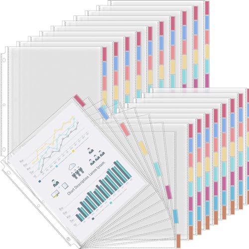 ReliThick Transparente, 21,6 x 27,9 cm, Seitenschutz für 3-Ringbücher mit 8 Registerkarten, Kunststoff-Trennblätter für 3-Ringbuch, einführbarer Index-Seitenteiler, mehrfarbig, 30 Stück von ReliThick