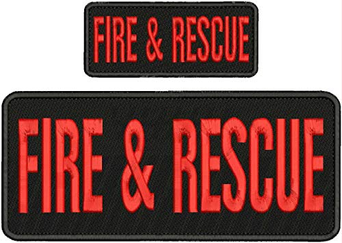 Fire and Rescue Stickerei-Aufnäher, 10 x 25 cm und 2 x 5 cm, rote Buchstaben von $/Reliable