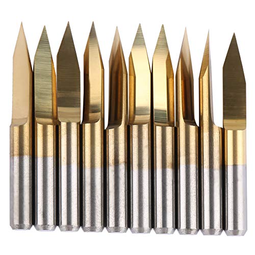 3,175 mm Metallbeschichteter Stahlstichbits mit Wolfram | 10pcs CNC Cutter Set für Holz / Acryl / Kunststoff | 10 ° - 30 ° Winkeloptionen, robuste Schnitzwerkzeuge (3.175*30°*0.1) von Reliant Jazzy